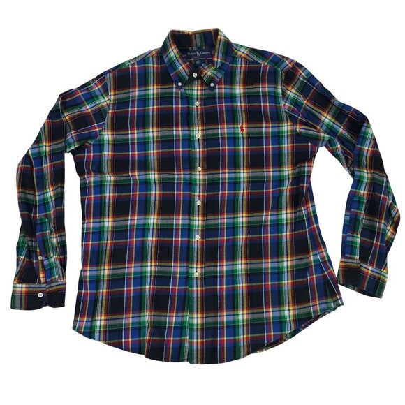 Ralph Lauren Mens Custom Fit Plaid Shirt XL Multicolor 100% Cotton ButtonDown LS - Picture 1 of 5